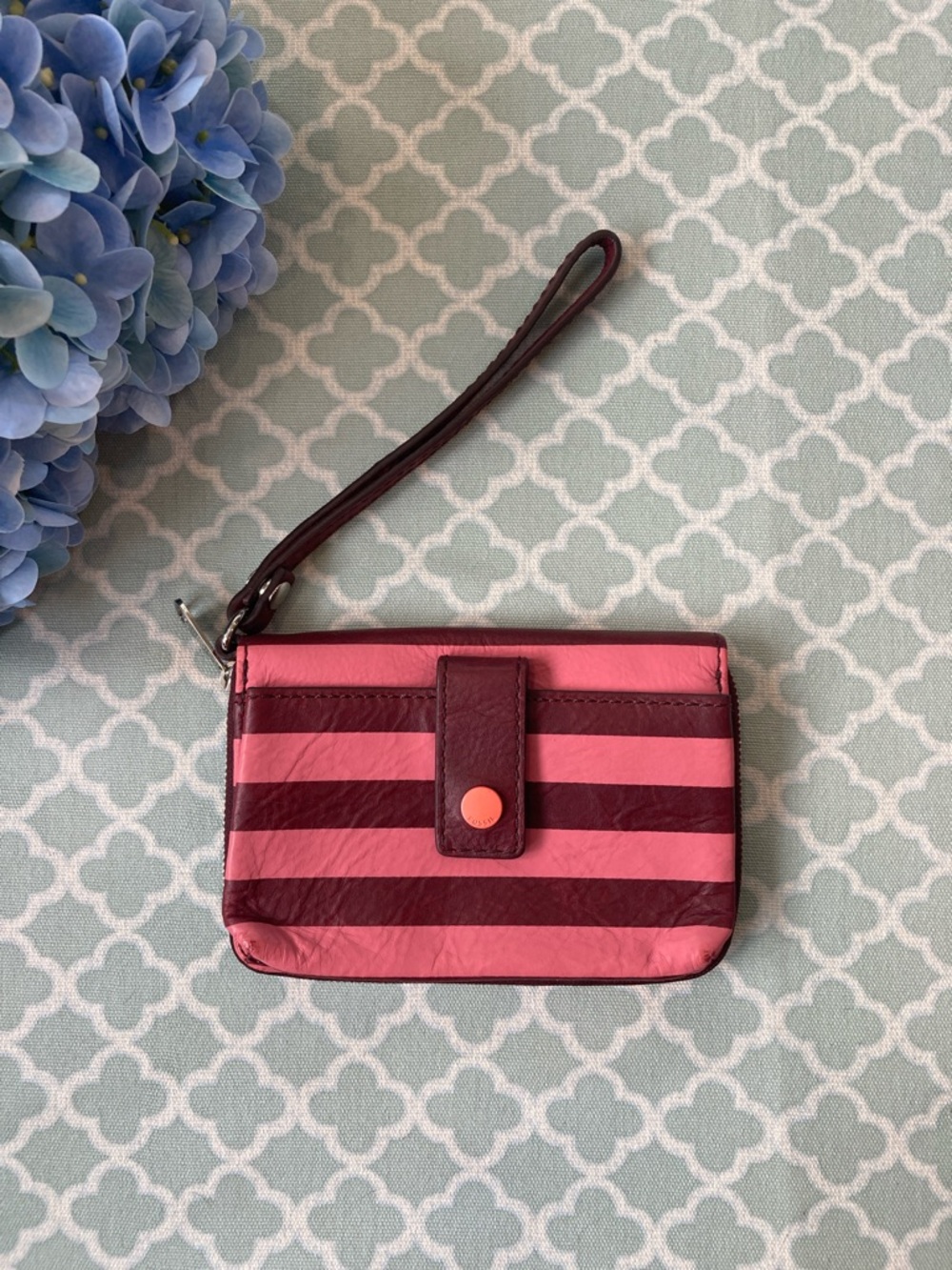 Fossil Pink Stripe Leather Wallet Wristlet